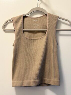 ODODOS Women’s Small Taupe Ribbed Square-Neck Cropped Tank Top